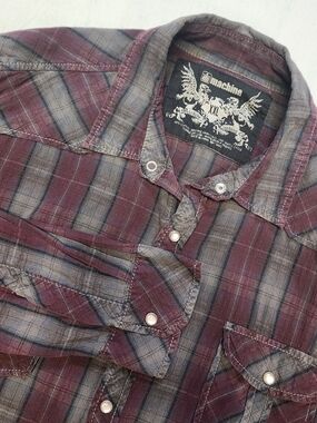 Machine Clothing Co. Men's Western Stripe Snap Shirt w/Adj Sleeves Size XXL Chec